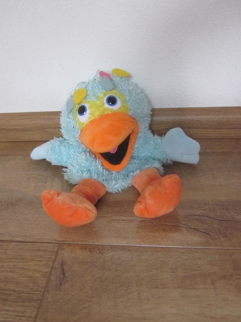 TMC Sesamstraat 2016 lichtblauw pluche vogel Pino handpop, Kinderen en Baby's, Speelgoed | Knuffels en Pluche, Ophalen of Verzenden