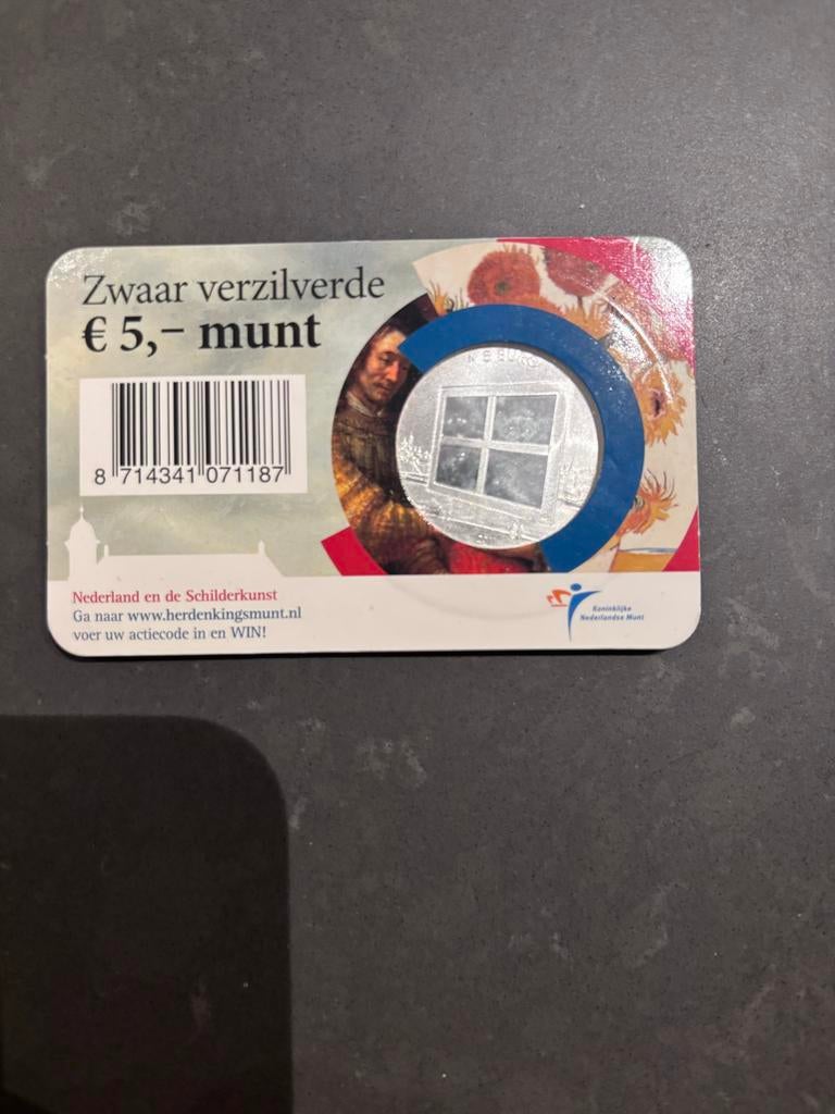 Zwaar verzilverde 5 euro munt 2011 in coincard, Koningin Beatrix, Zilver, Euro's, Ophalen of Verzenden