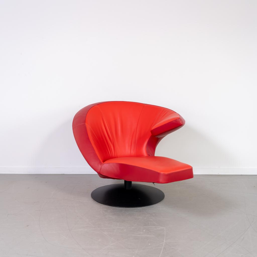 1x Leolux Parabolica Fauteuil Oranje/Rood Leer - Zwart