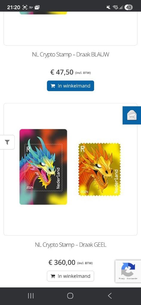 Tekoop 4 straatjes 4kleuren cryptostamps, Ophalen, Postfris, Overige thema's