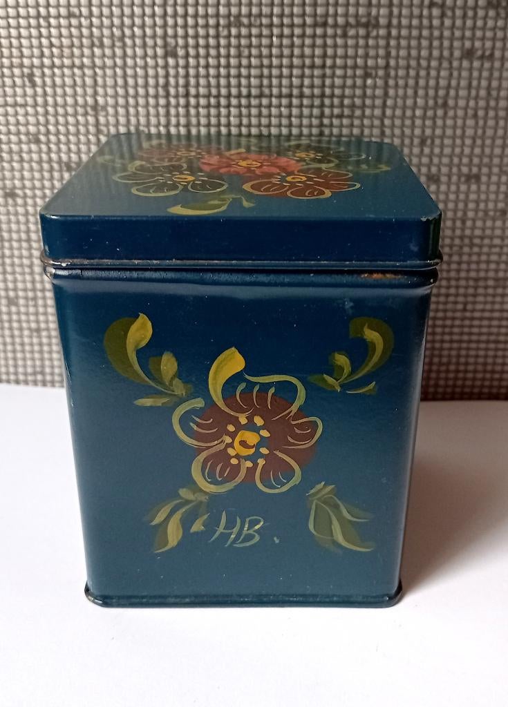 handbeschilderd blauw blikje hindeloopen, Verzamelen, Ophalen of Verzenden, Gebruikt, Overige