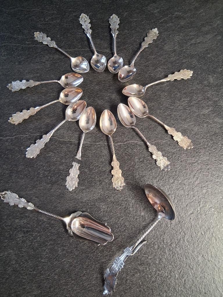 Set zilveren hanenkam lepels, Ophalen of Verzenden, Zilver