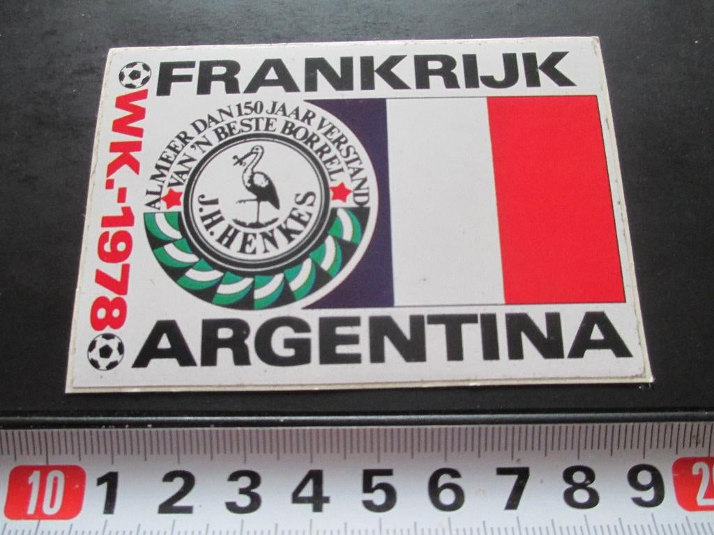 sticker henkes borrel voetbal WK 1978 vlag frankrijk, Ophalen of Verzenden, Zo goed als nieuw
