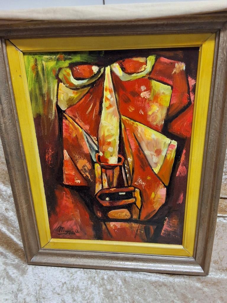 Schilderij A. Meyers, Picasso stijl, ingelijst., Ophalen of Verzenden