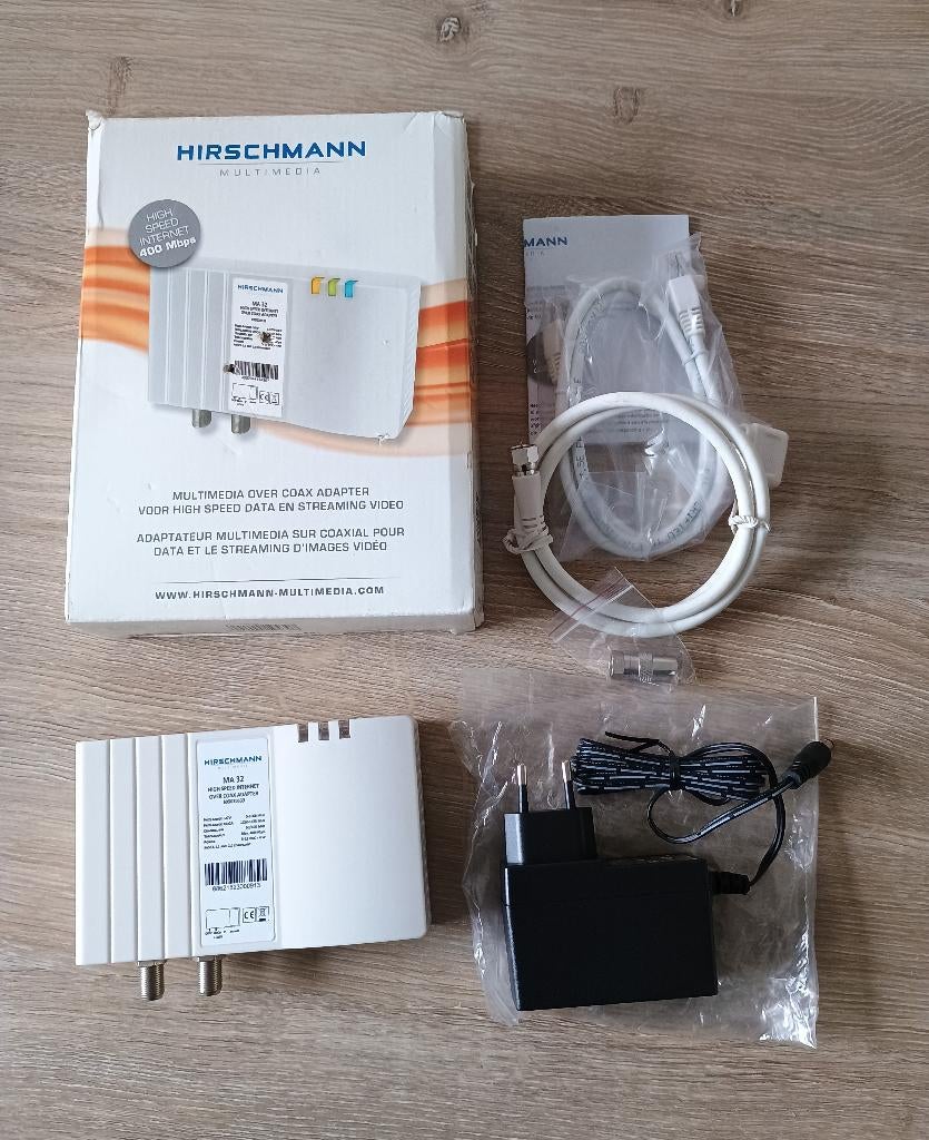 1x Hirschman ma32 multimedia over coax adapter moka 400 mpbs, Ophalen of Verzenden, Zo goed als nieuw, 10 meter of meer, Coaxiale kabel