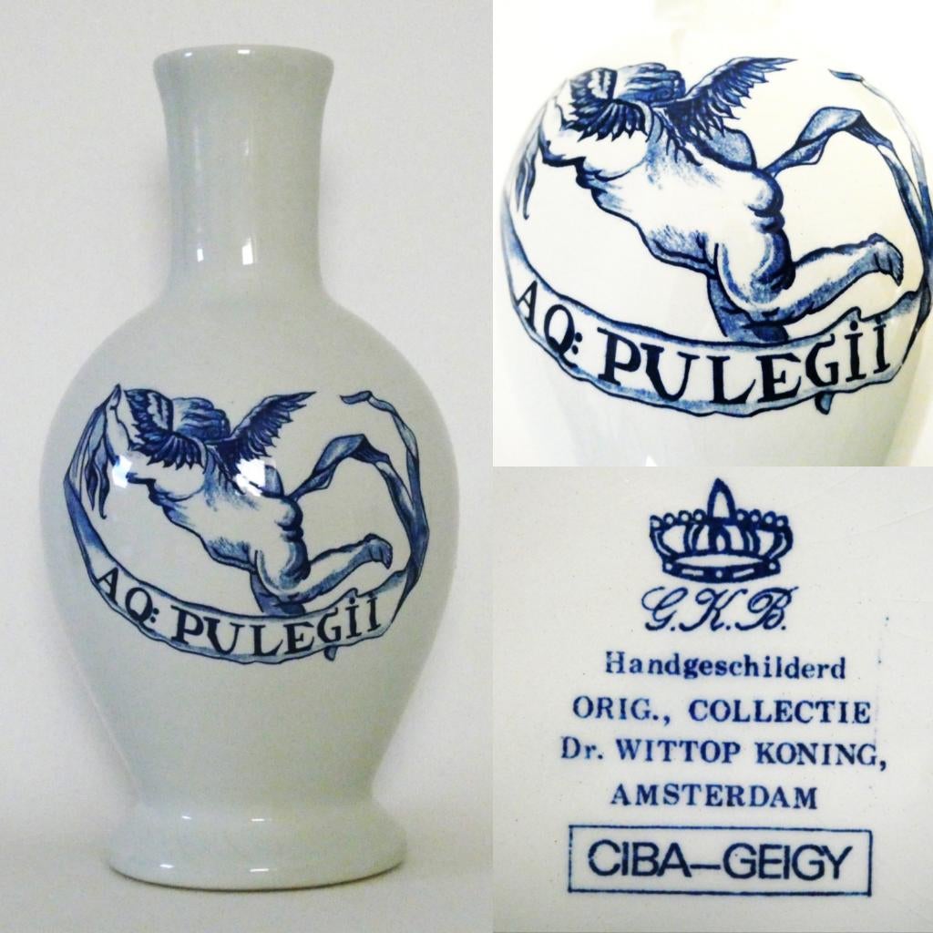 Delftsblauwe Apothekerspot "Aqua Pulegii" vlooienkruid kruik, Antiek en Kunst, Curiosa en Brocante, Ophalen of Verzenden