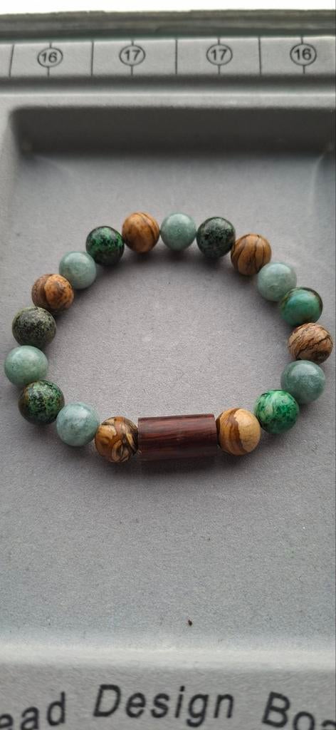 Stoere armband natuursteen & ironwood, Met bedels of kralen, Bruin, Nieuw, Ophalen of Verzenden