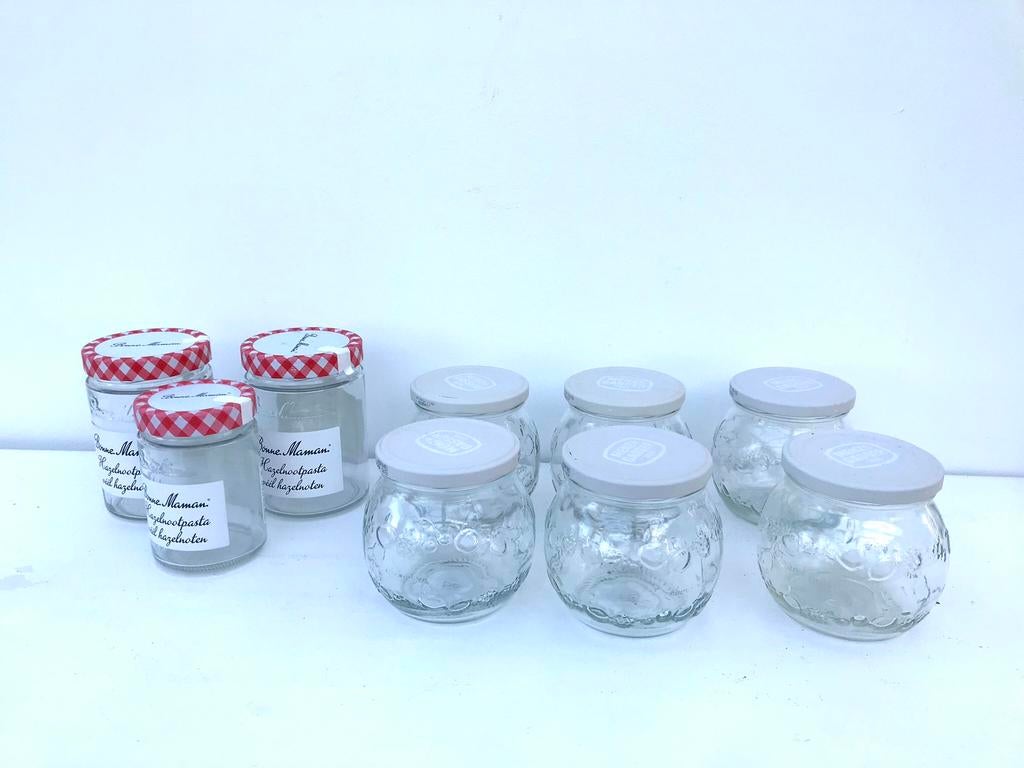 Mooie glazen potten met motief in verwerkt bijv. als jampot, Verzamelen, Ophalen of Verzenden, Zo goed als nieuw, Overige typen