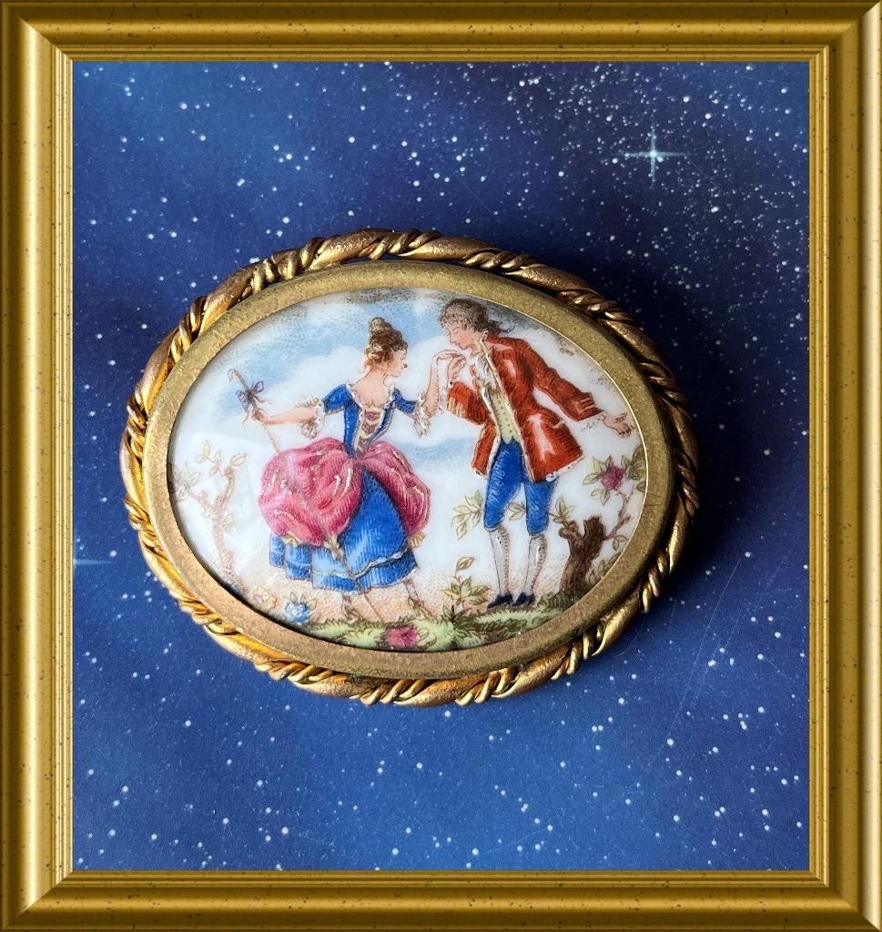 Mooie grote porseleinen broche, Limoge, Sieraden, Tassen en Uiterlijk, Antieke sieraden, Ophalen of Verzenden, Overige materialen
