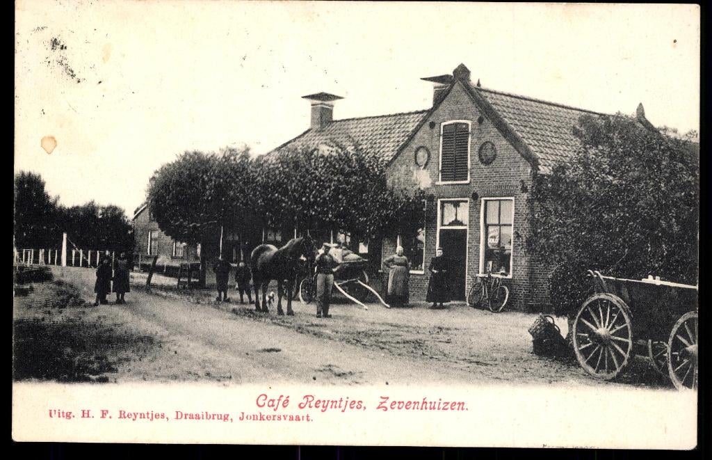 Zevenhuizen (Gr.),Café Reyntjes met kruidenierswinkel, 1906, Verzenden, Voor 1920, Gelopen, Groningen