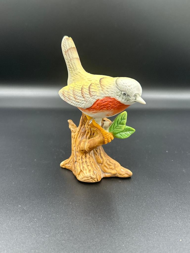 Vintage Porseleinen Beeldje – Roodborstje op Stok – 12 cm, Verzenden, Zo goed als nieuw, Dier