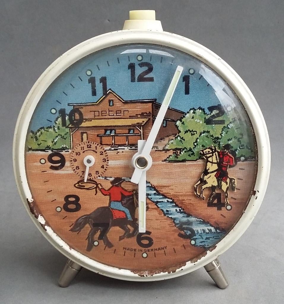 Omstreeks 1960-1970 Kinderkamer Wekker met Bewegende Cowboy