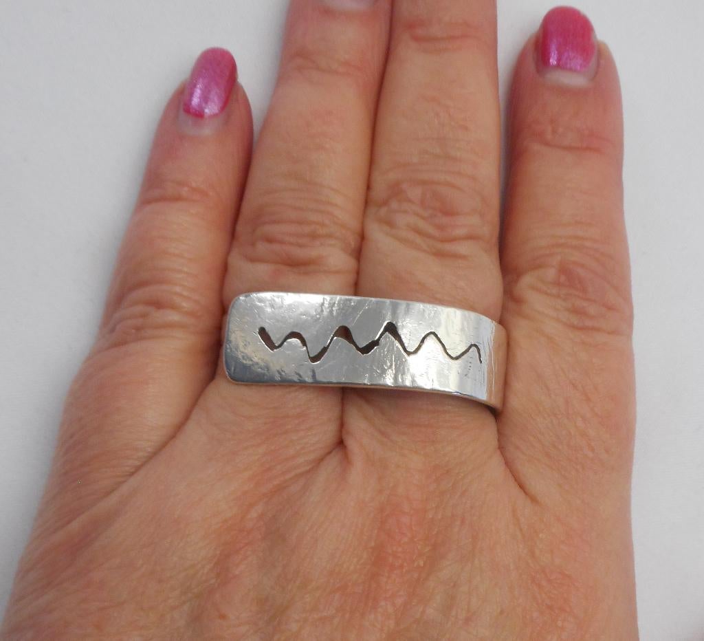 Zilveren aparte verstelbare modernist ring nr.475, 18 tot 19, Verzenden, Zo goed als nieuw, Dame