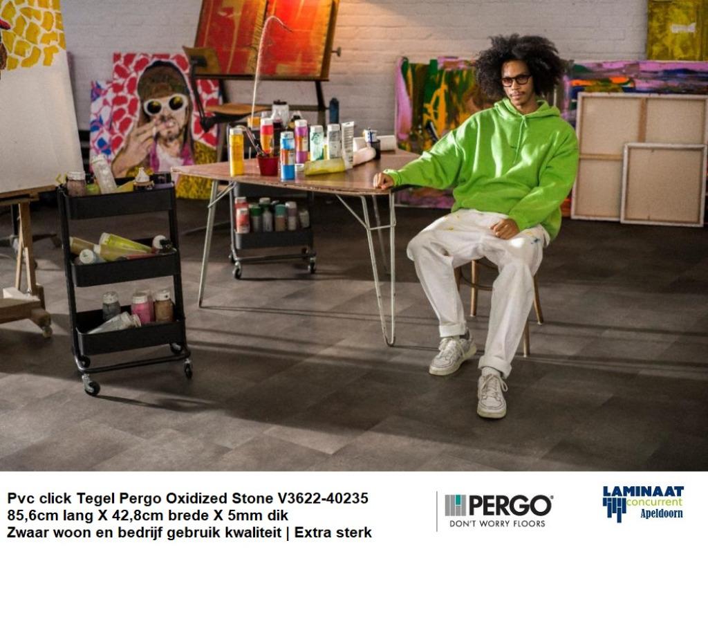 Grote Pvc click Tegel Oxidized Stone 85,6cm X 42,8cm €29,95, Pvc click tegel model bruin, Bruin, 75 m² of meer, Nieuw