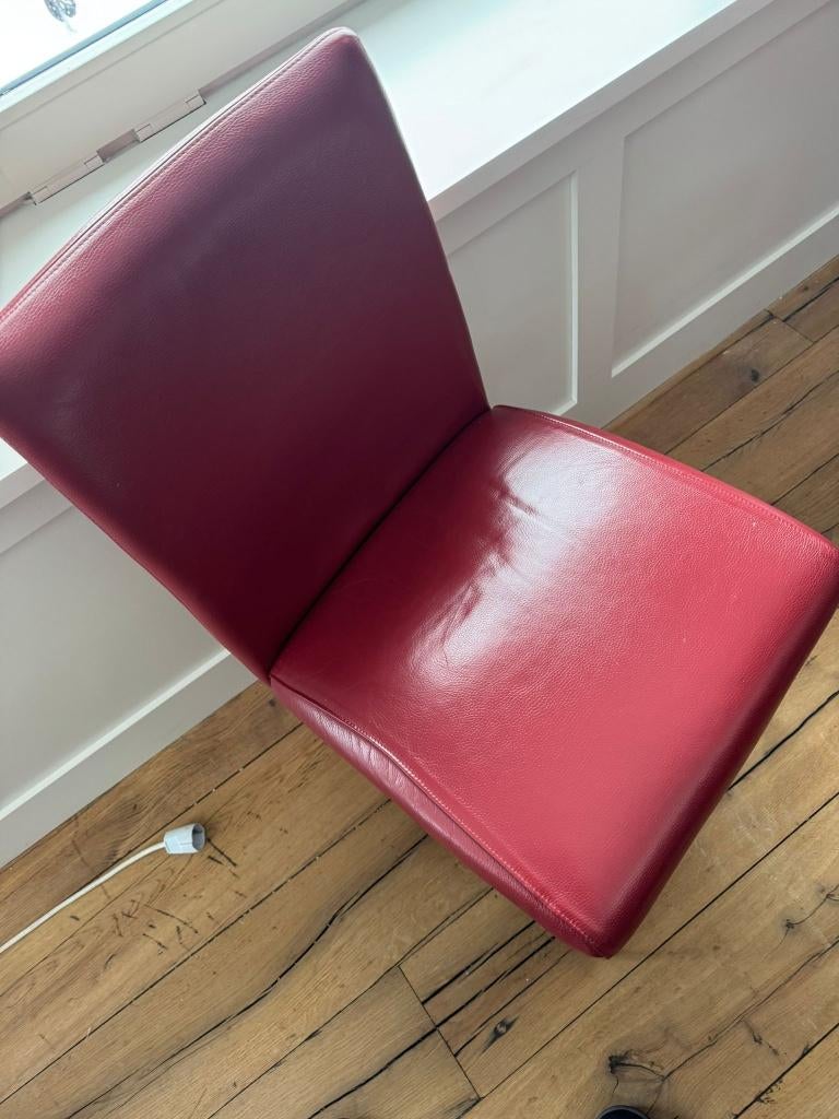 Design stoelen ( Italiaans ), Huis en Inrichting, Stoelen, Zo goed als nieuw, Vijf, Zes of meer stoelen, Leer, Metaal, Rood, Ophalen