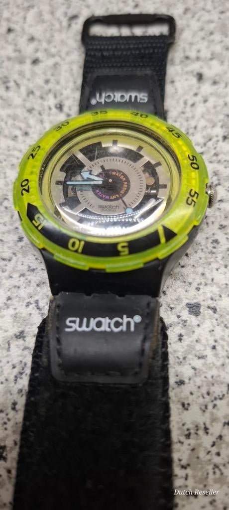 SWATCH SCUBA 200 AQUA SDB111 zeldzaam vintage duikhorloge, SWATCH SCUBA 200 AQUA, Gebruikt, Zwart, Ophalen of Verzenden