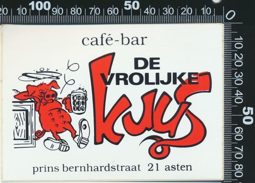 Sticker: Cafe Bar De Vrolijke Kuus - Asten, Ophalen of Verzenden, Zo goed als nieuw, Bedrijf of Vereniging