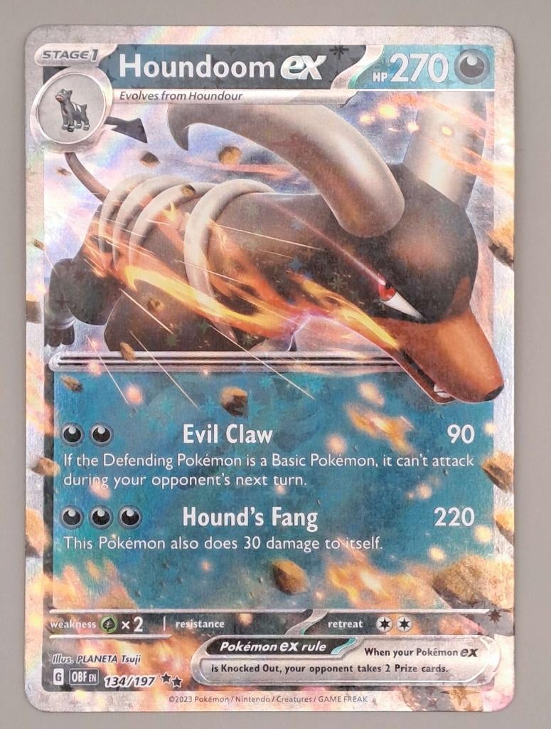 Houndoom OBF 134, Hobby en Vrije tijd, Verzamelkaartspellen | Pokémon, Ophalen of Verzenden, Zo goed als nieuw, Losse kaart, Foil