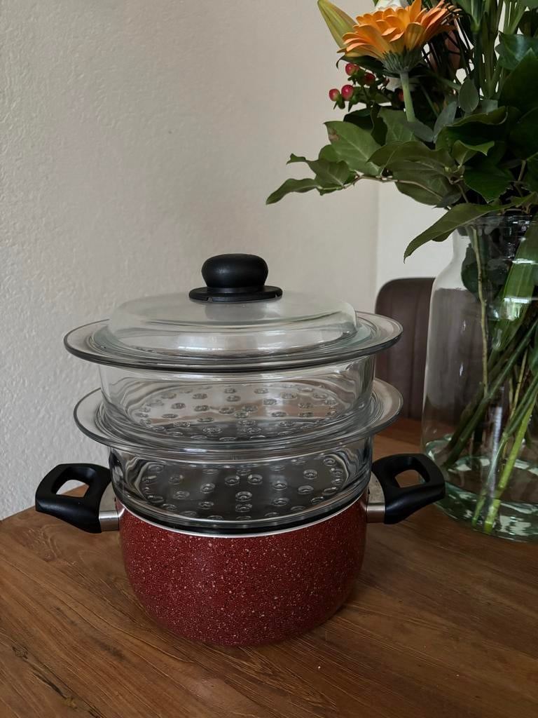 Sysas Kookpan met Stoominzet en Deksel, Kookpan of Snelkookpan, Inductieplaat, Ophalen of Verzenden, Zo goed als nieuw