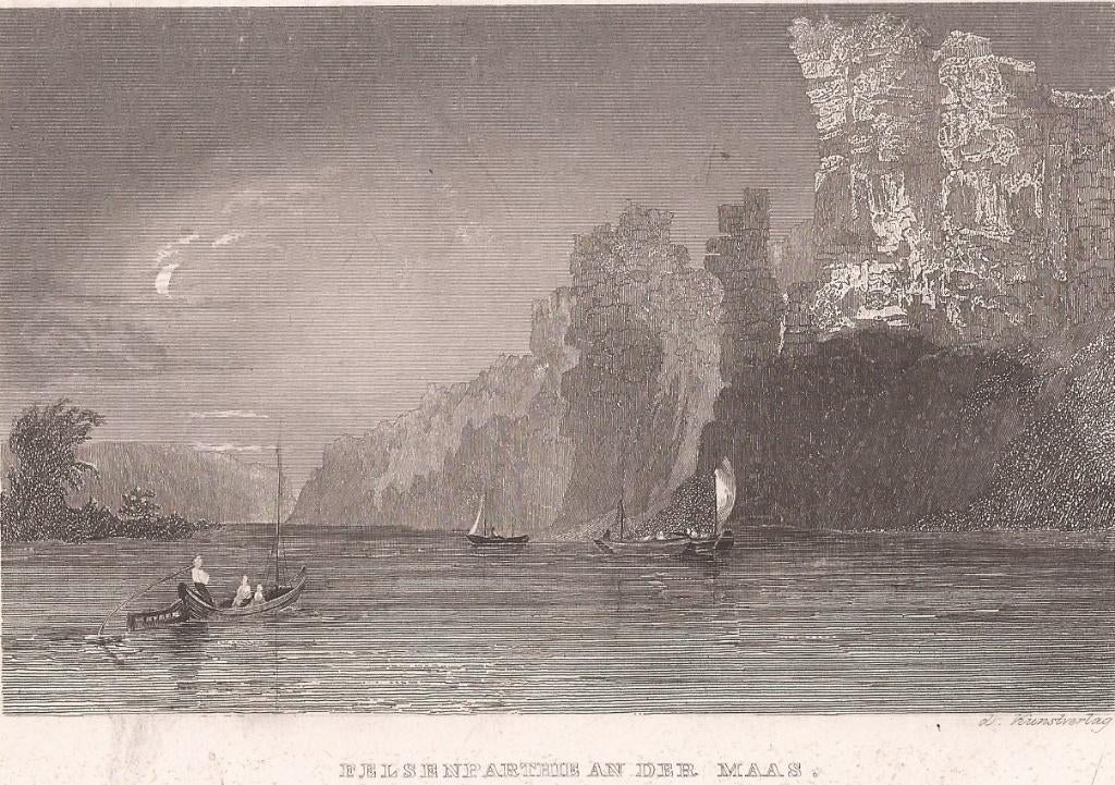 BELGIË Felsenparthie an der Maas Rotspartij aan de Maas 1840, 1800 - 1899, Ophalen of Verzenden, Landschap, Origineel