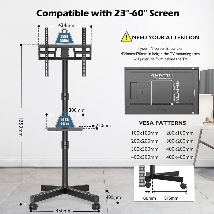 Bontec Mobiele TV Standaard op Wielen 23-60 inch, Ophalen, Nieuw