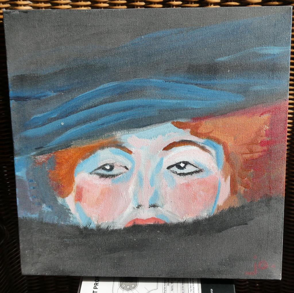 schilderij, vrouw in het zwart, 30x30 cm, Ophalen of Verzenden