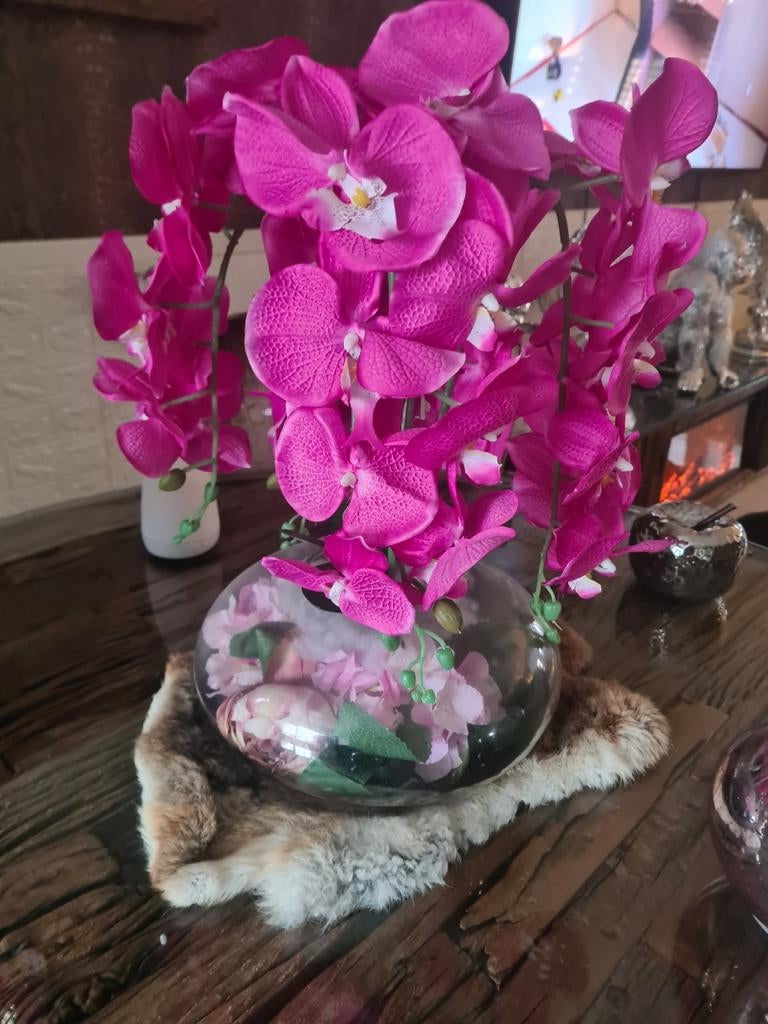 2x Vaas met kunstbloemen - Roze orchideeën, Huis en Inrichting, Woonaccessoires | Vazen, Ophalen