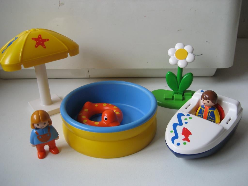 123 playmobil waterpret badje met boot en parasol, Kinderen en Baby's, Ophalen of Verzenden, Zo goed als nieuw