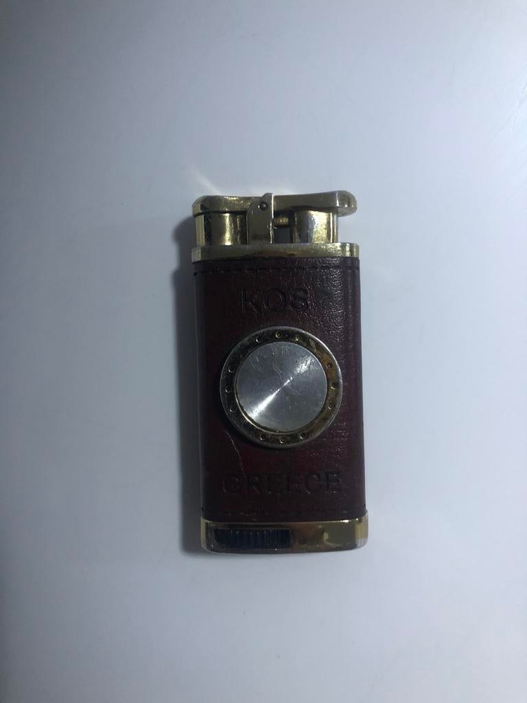 Vintage aansteker Kos Griekenland - Bruin leer, Ophalen of Verzenden, Gebruikt, Aansteker