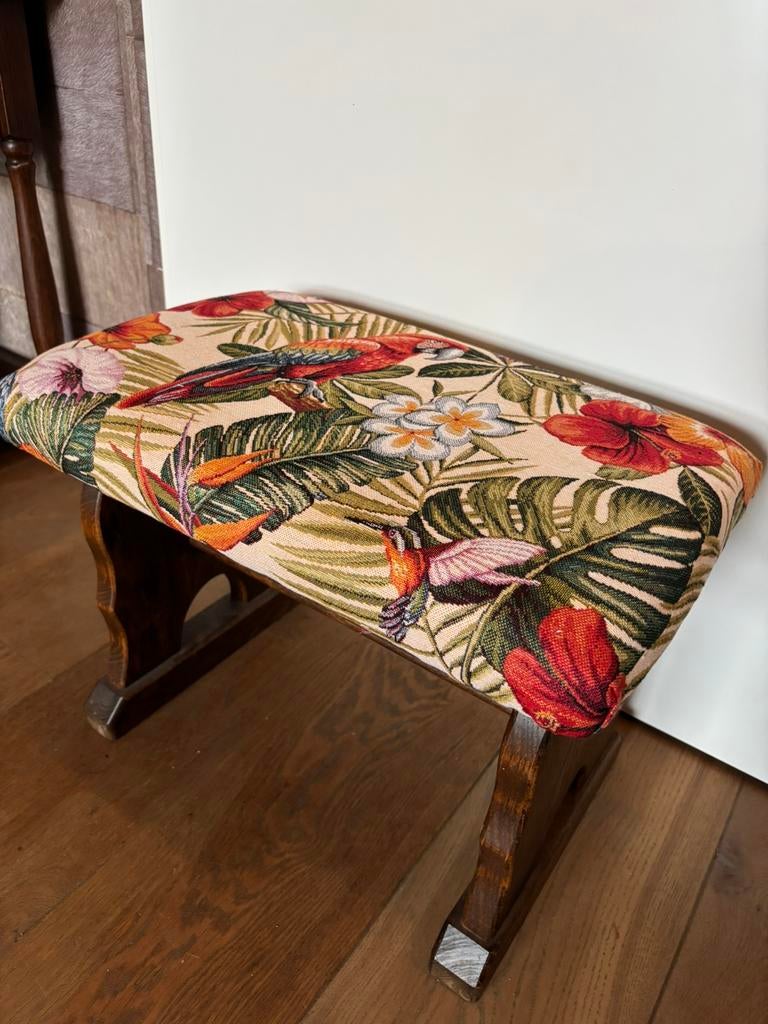 Geweldige antiek bankje nieuw gestoffeerd met gobelin, Huis en Inrichting, Ophalen, Nieuw, Rechthoekig
