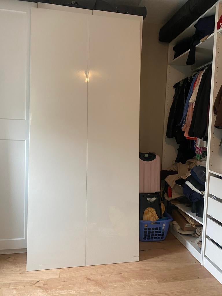 Hoogglans witte schuifdeuren (2 stuks), Ophalen, Overige materialen, Gebruikt, 200 cm of meer