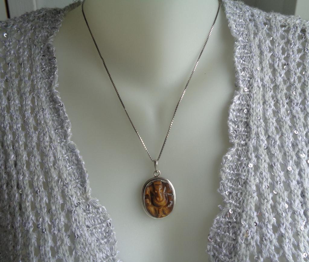 zilveren ketting met tijgeroog Ganesh Hanger [1010], Verzenden, Zo goed als nieuw, Met edelsteen, Zilver