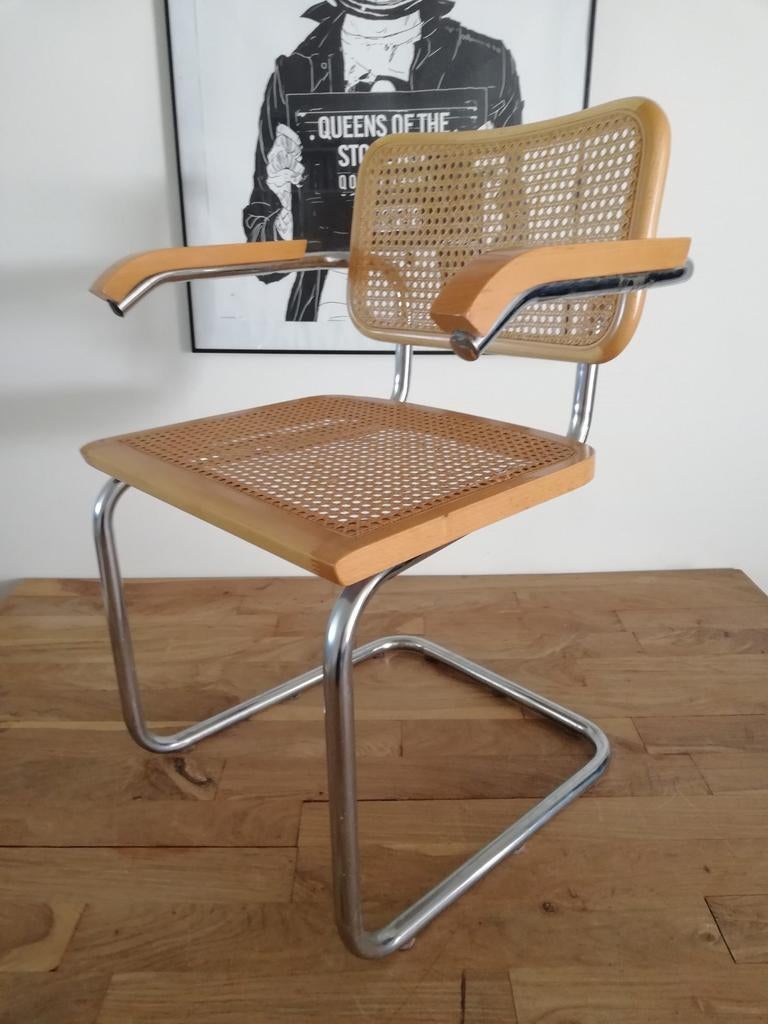 2x Thonet stijl Breuer Cesca stoel beuken rotan webbing, Huis en Inrichting, Stoelen, Gebruikt, Twee, Kunststof, Bruin, Ophalen of Verzenden