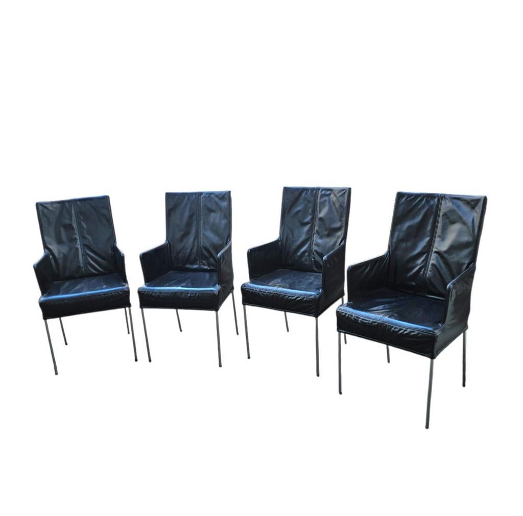 4 x Comfortable black leather Astor dining chairs by HVS / 2, Ophalen, Zwart, Eén