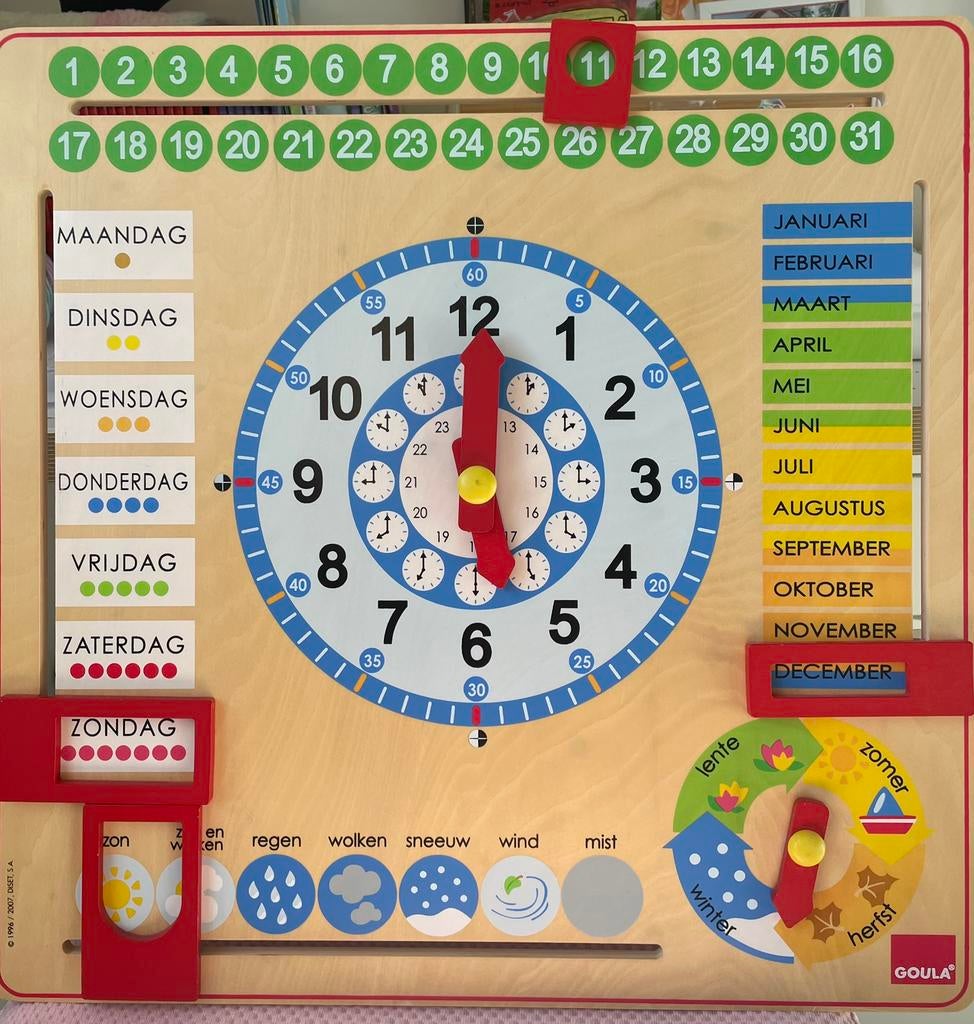 Goula houten kalender klok voor kinderen, Ophalen of Verzenden, Zo goed als nieuw
