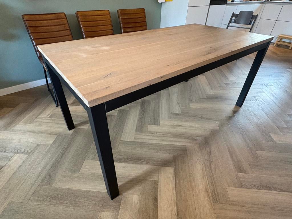 Eettafel 180x90 eikenhout white wash (Goossens, Max), Ophalen, Gebruikt, 50 tot 100 cm, 150 tot 200 cm