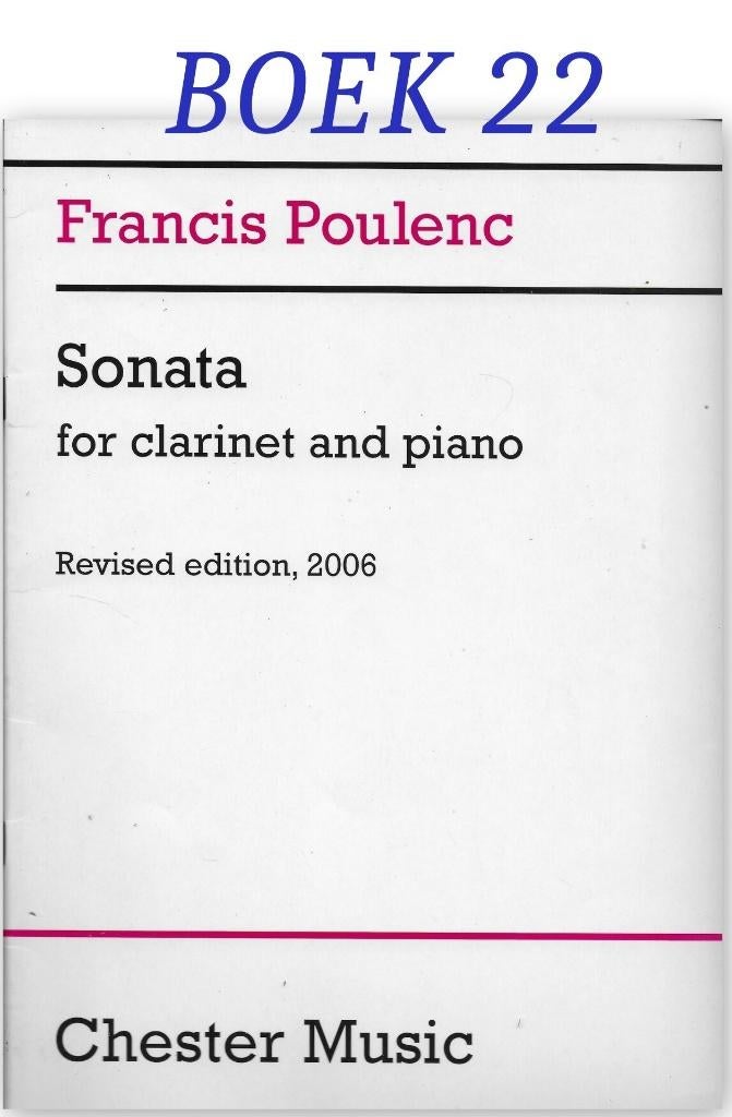 Boek22 -- Bladmuziek Sonata Voor Clarinet en Piano, Muziek en Instrumenten, Bladmuziek, Gebruikt, Klassiek, Ophalen of Verzenden