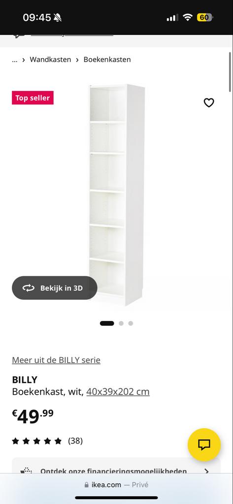 IKEA Billy Boekenkast Wit - 40x39x202 cm, Huis en Inrichting, Kasten | Boekenkasten, Zo goed als nieuw, Minder dan 50 cm, 200 cm of meer