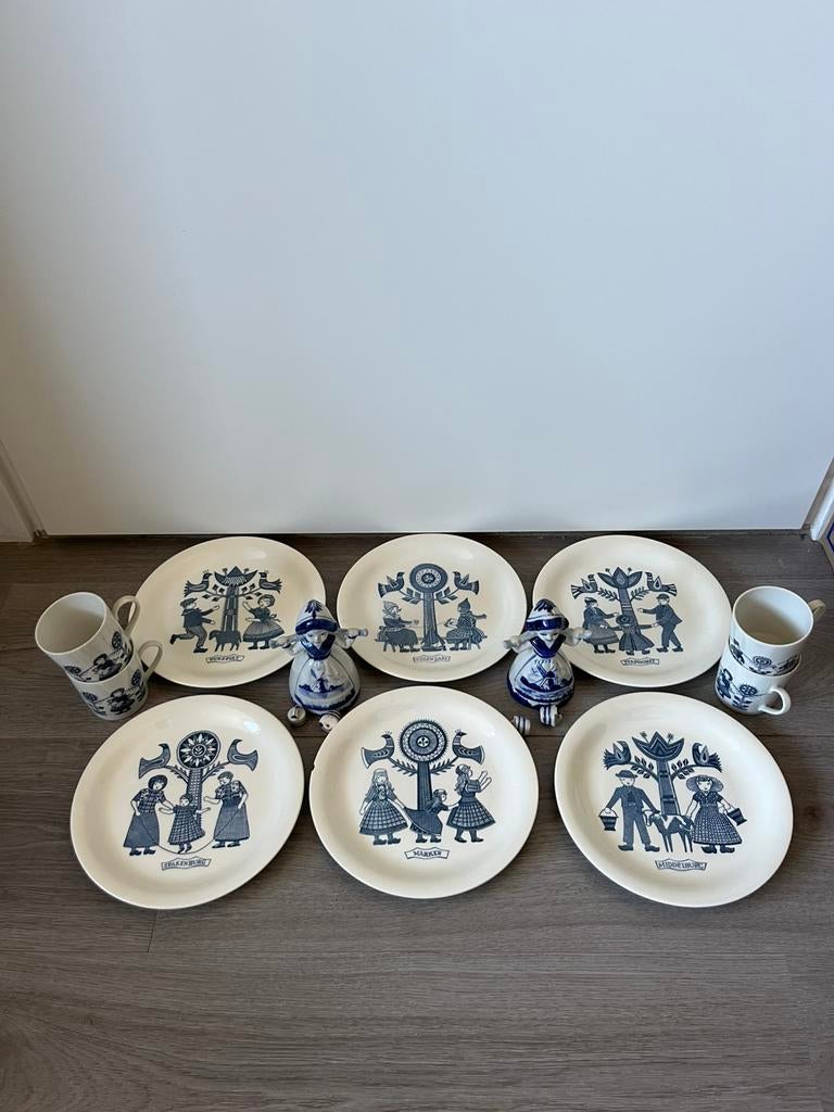 Vintage decoratieve borden met Hollandse motieven – 6 stuks, Ophalen