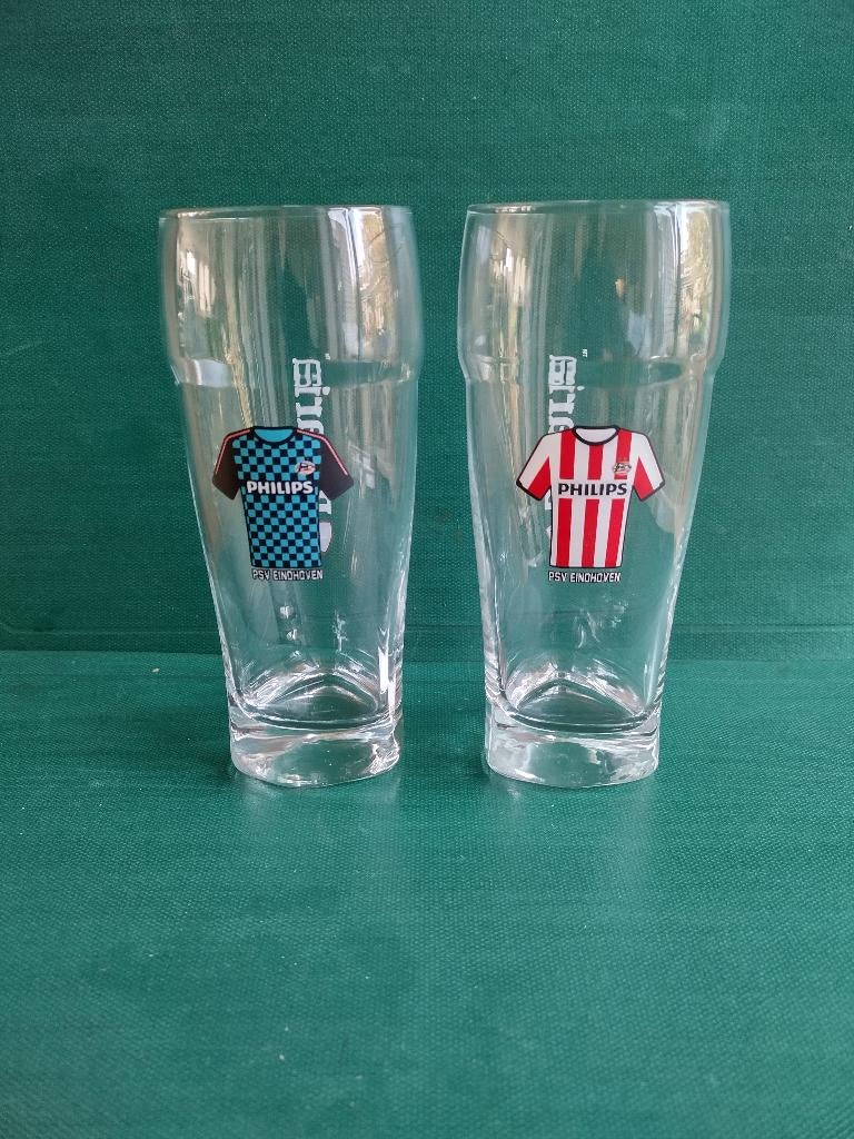 set van 2 BAVARIA bierglazen PSV (setprijs), Ophalen of Verzenden, Zo goed als nieuw, PSV, Overige typen