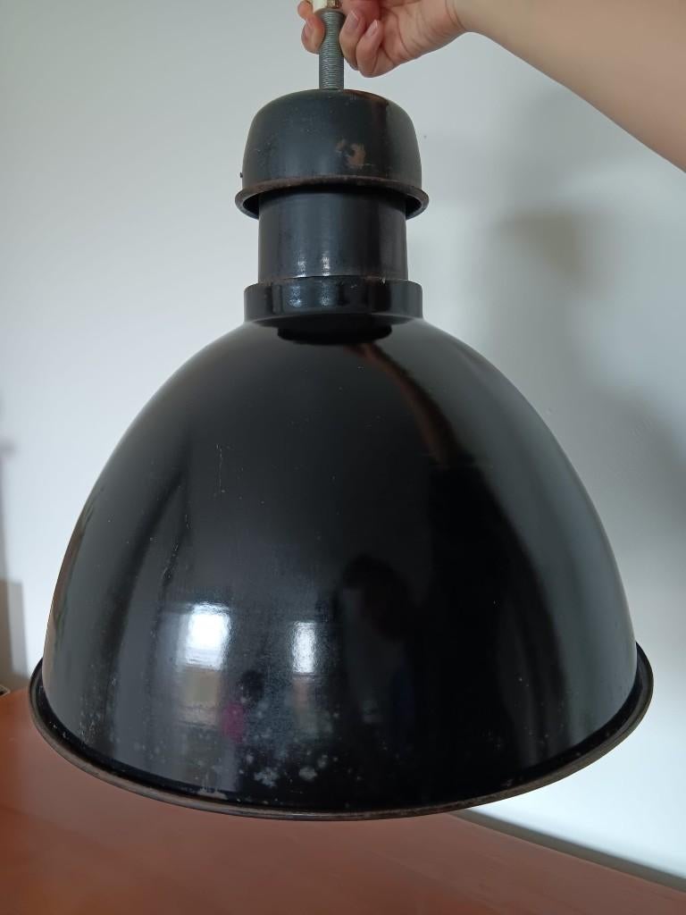 Mooie industriële vintage metalen zwarte hanglamp, Ophalen of Verzenden, Zo goed als nieuw, Metaal, Minder dan 50 cm