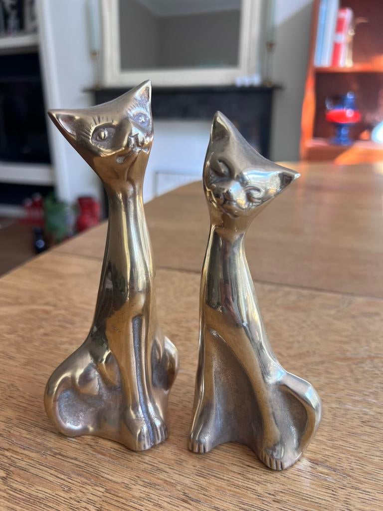 2 grote vintage messing katten, Verzamelen, Beelden en Beeldjes, Ophalen of Verzenden, Gebruikt, Dier