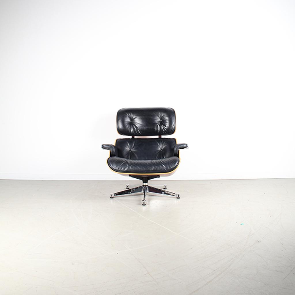 1x Vitra Eames Lounge Chair Zwart Leer, Kersenhout – Chroom, Niet ingevuld, Gebruikt, Niet ingevuld, 75 tot 100 cm