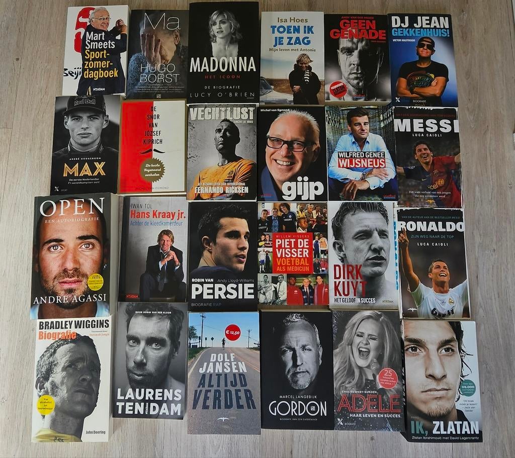 Grote boeken collectie 24 stuks - Biografieën e.a., Ophalen of Verzenden, Gelezen, Sport