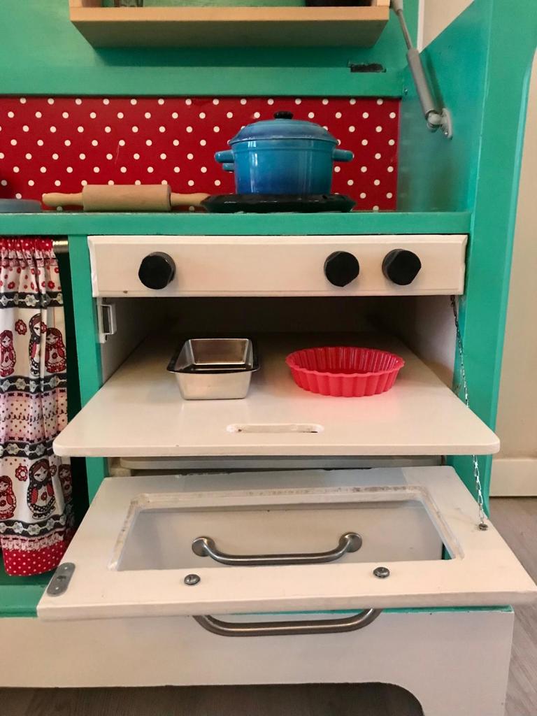 Speel kinderkeukentje turquoise (bijdrage voor spaarpot), Ophalen, Gebruikt, Overige materialen, Speelkeuken