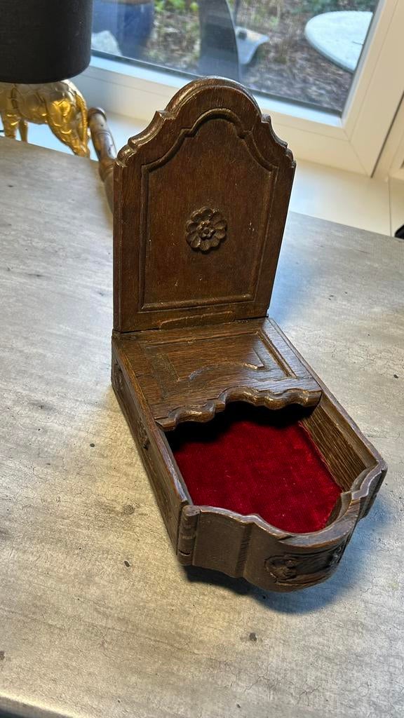 Antieke houten collecte-bak aan handvat hout, Ophalen of Verzenden