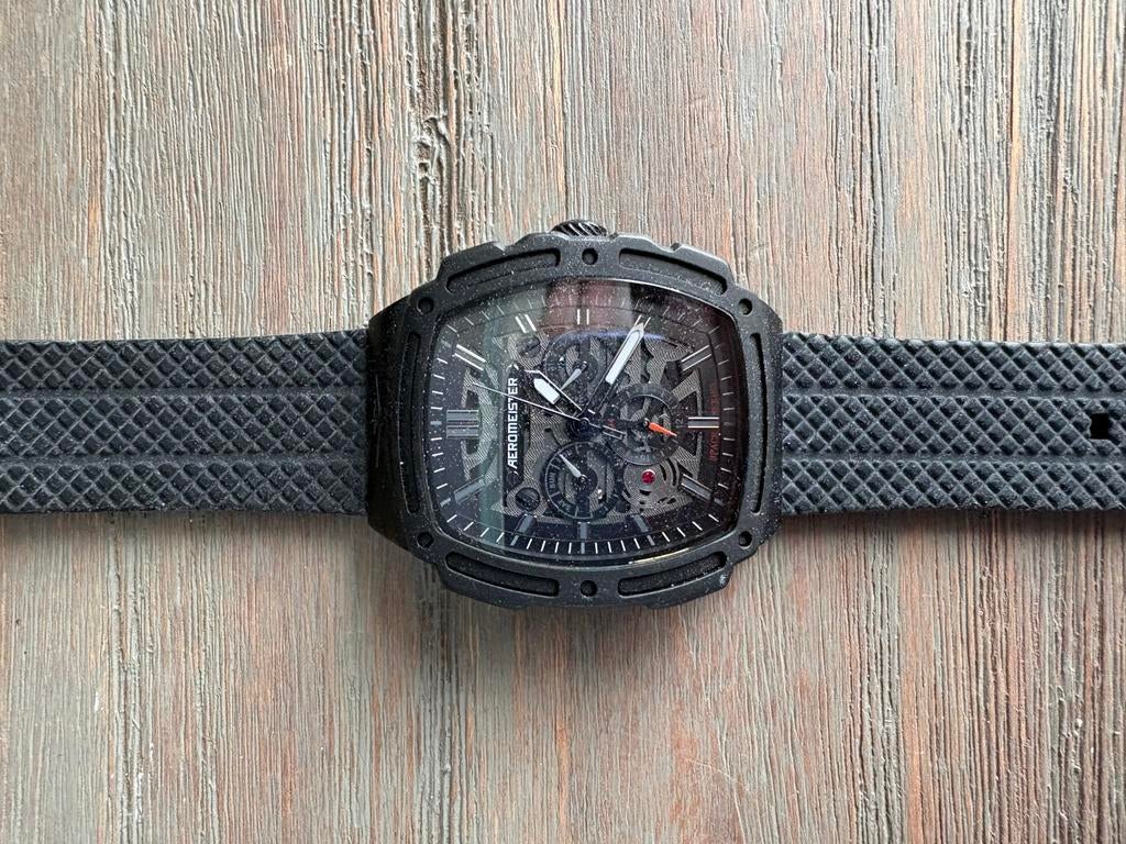 Aeromeister Space Series horloge - Zwart, rubberen band, Sieraden, Tassen en Uiterlijk, Horloges | Heren, Overige merken, Overige materialen