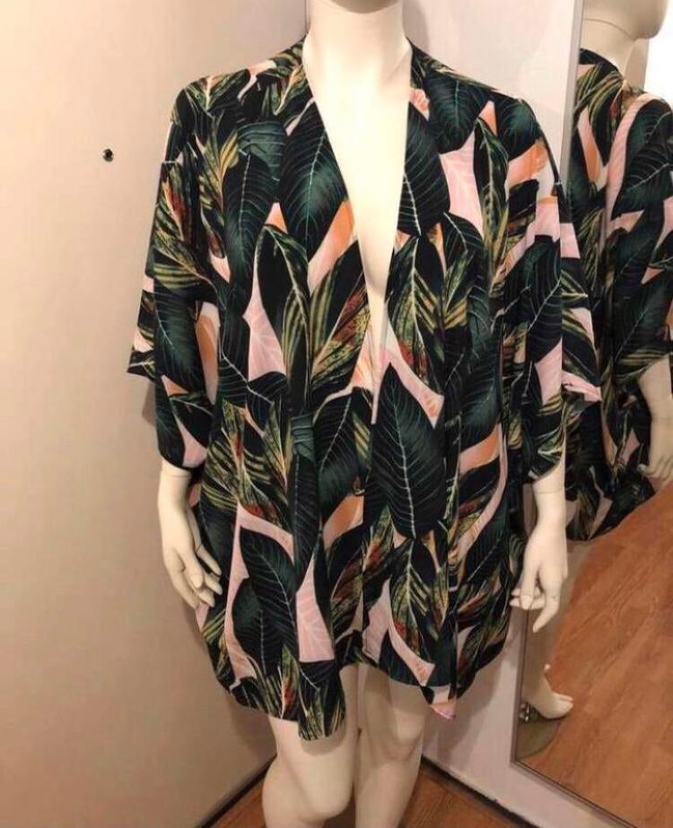 Kimono nieuw roze met bladeren print free size (zeker tm 52), Kleding | Dames, Grote Maten, Nieuw, Trui of Vest, Roze, Verzenden