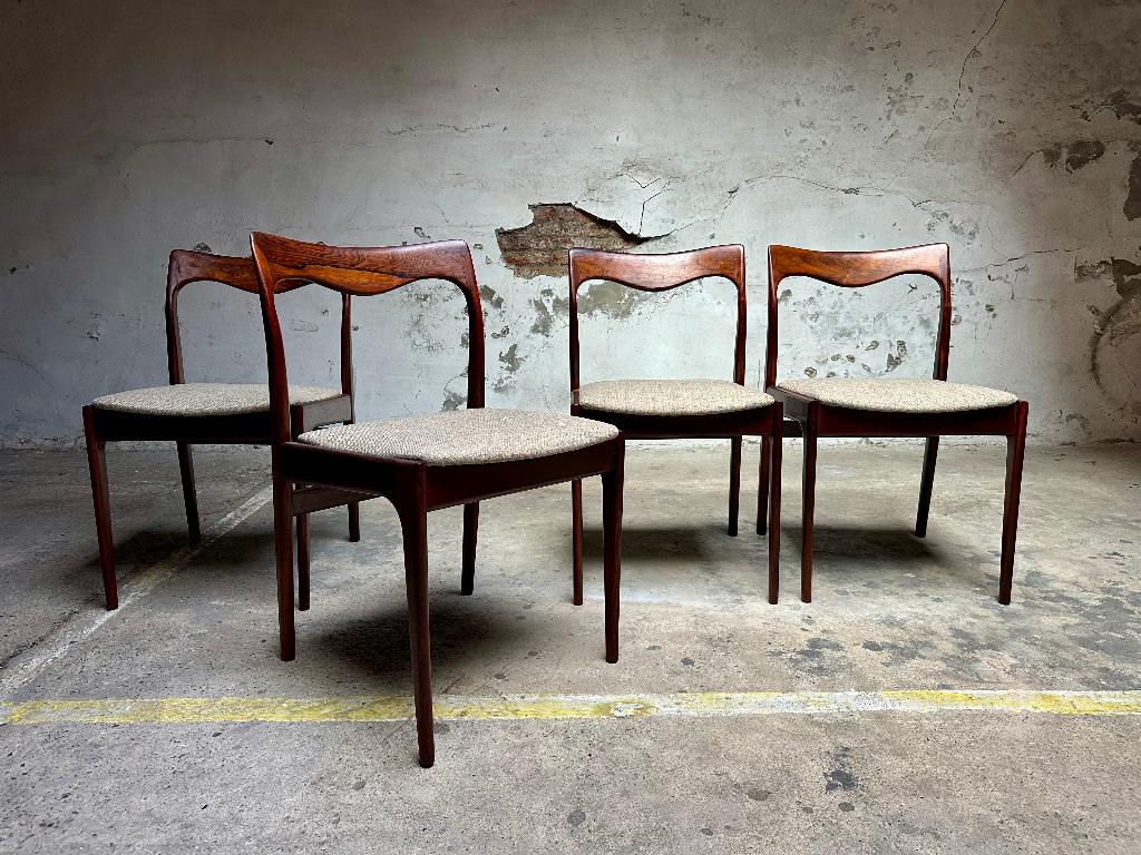 Palissander eetkamerstoelen van awa – jaren 60 – set van 4, Ophalen, Bruin, Zo goed als nieuw, Vintage Scandinavisch