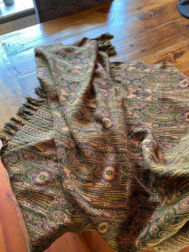 vintage kleed met paisley motief in, groen, goud, paars, Ophalen of Verzenden, Gebruikt